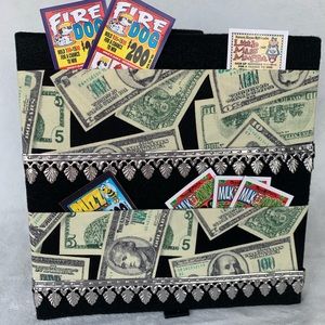 Handmade bingo pull tab, tip jar ticket caddy holder.
